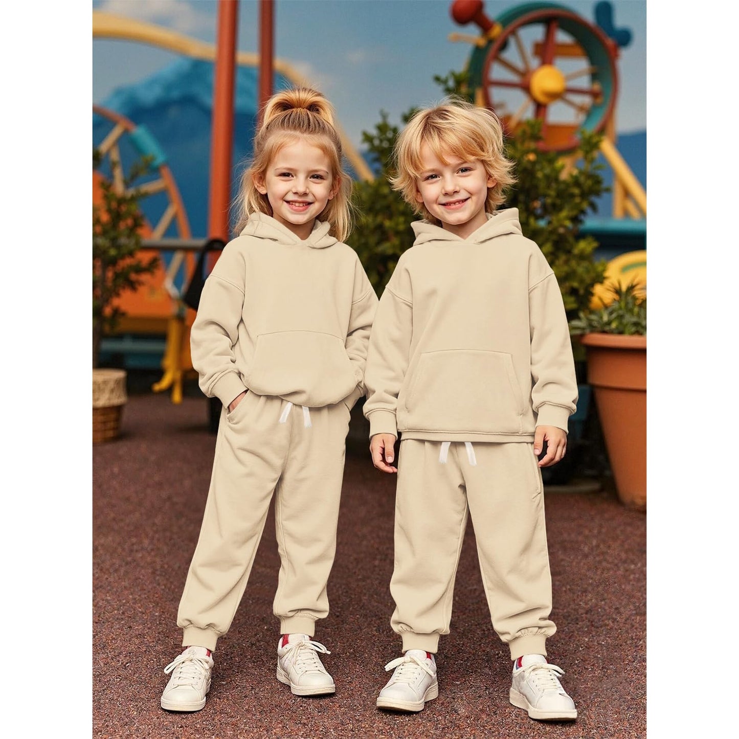 BOUTIKOME Baby Clothing Boys Girls Outfits Newborn Baby Clothing Hoodie and Trousers Two Piece Set with Hood Warm Soft Long Sleeve Shirt Plain Children's Hoodie 
