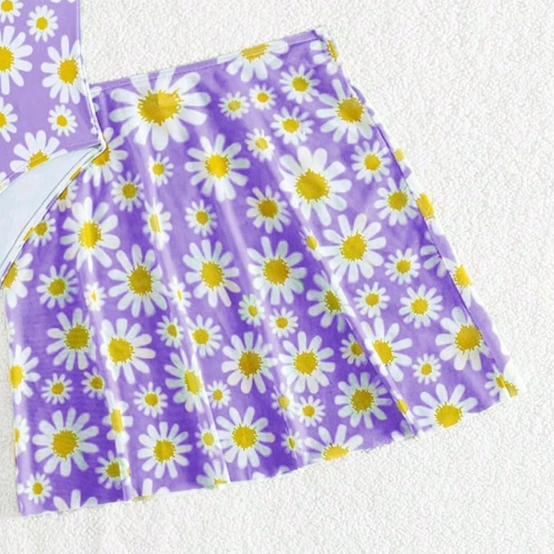 JiAmy Mädchen EIN Stück Badeanzug mit Rüschenrock Sommer Strand Badeanzug Daisy Floral Mädchen Bademode für 8-12 Jahre (120-160cm)