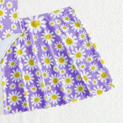 JiAmy Mädchen EIN Stück Badeanzug mit Rüschenrock Sommer Strand Badeanzug Daisy Floral Mädchen Bademode für 8-12 Jahre (120-160cm)