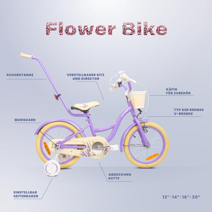 sun baby Mädchenfahrrad Flower Bike Radgröße zur Auswahl, mit Abnehmbarer Schubstange, Kinderfahrrad für Mädchen von 2 bis 6 Jahre - Meloni2