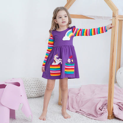 SFreeBo Girls Dresses Unicorn Rainbow Dress Kids Girls Gift Cotton Colourful Dresses for Girls 104 110 116 122 128