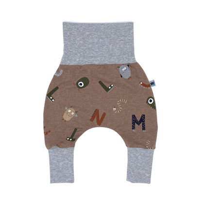 Growing Baby Baggy Trousers Made of Cotton Jersey - Handmade Growing Trousers Baby Trousers for Boys - Sizes 50-74 | 68-86 | 92-104 (Mini Rainbow Brown, 50-74)