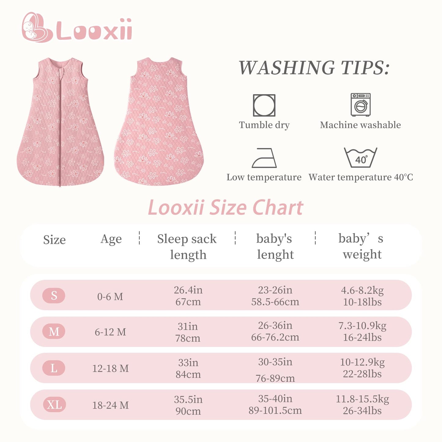 Looxii Baby Winter Sleeping Bag, Cotton, 2.5 Tog, Warm Winter Sleeping Bag, Soft Baby Sleeping Bag, Newborn in 6-12 Months, Perfect for Autumn, Winter