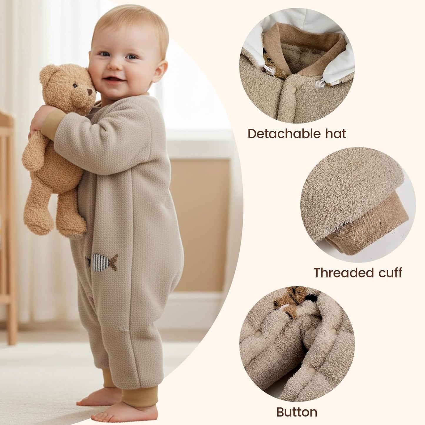 Baby Winter Schneeanzug Neugeborenen Winter Strampler mit Kapuze Fleece Winteranzug Kinder Mädchen Jungen Langarm Overall für 0-12 Monate