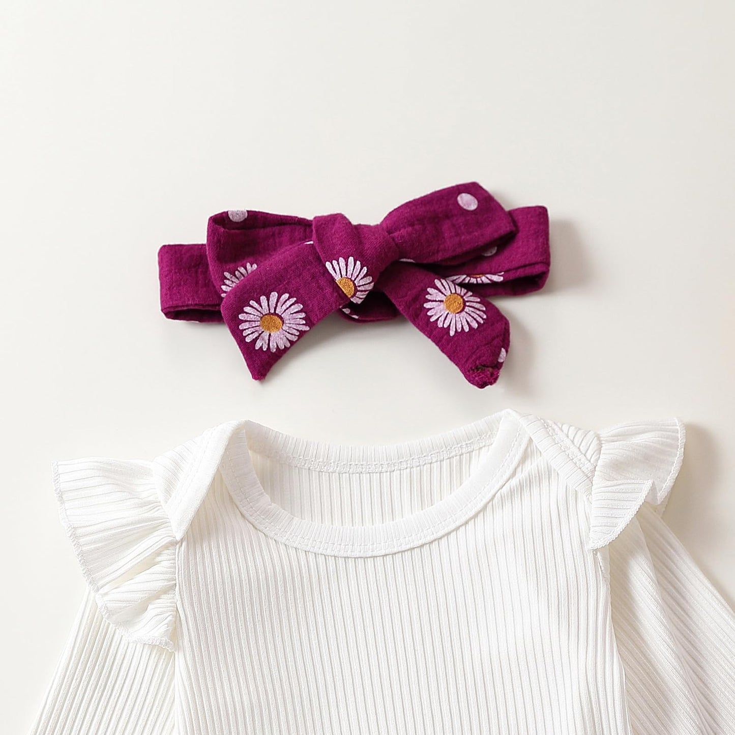 Geagodelia Baby Mädchen Kleidung Babykleidung Outfit Set Langarm Body Strampler + Gänseblümchen Hose + Stirnband Neugeborene Weiche Babyset