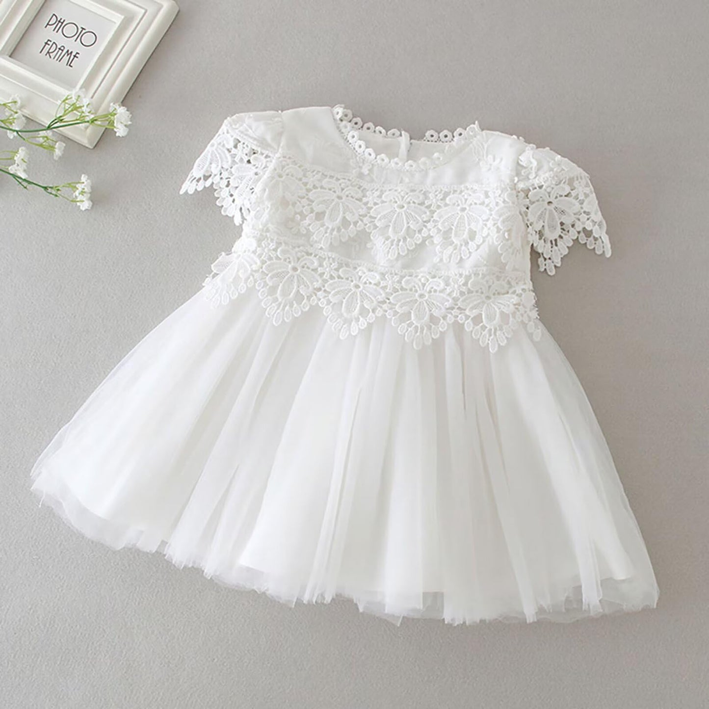Baby Mädchen Weiße Taufe Kleid mit Kapuze Neugeborene Taufe Kleid Spitze Kleid für Hochzeit Geburtstag