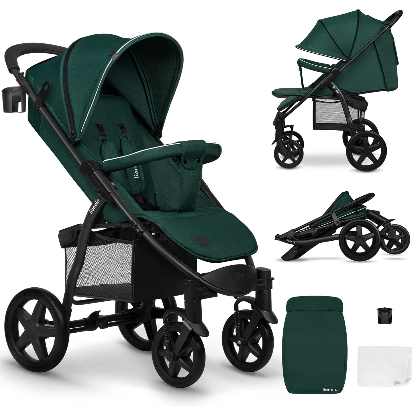 LIONELO Annet Plus Buggy up to 22 kg with Reclining Function, Small Folding Pushchair with Accessories, EVA Foam Wheels, Mosquito Net, Foot Cover Drink Holder, Basket Dreamin
