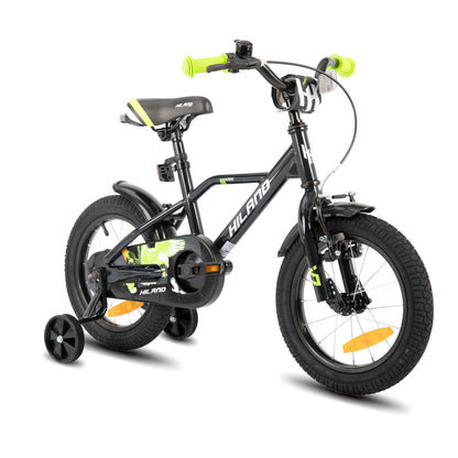 Hiland 12/14/16/20 Zoll Kinderfahrrad, Jungen Fahrrad für 3-10 Jahre, mit Stützrädern, Kinderfahrrad mit Handbremse und Rücktrittbremse, Schwarz/Grün/Blau/Orange - Meloni2