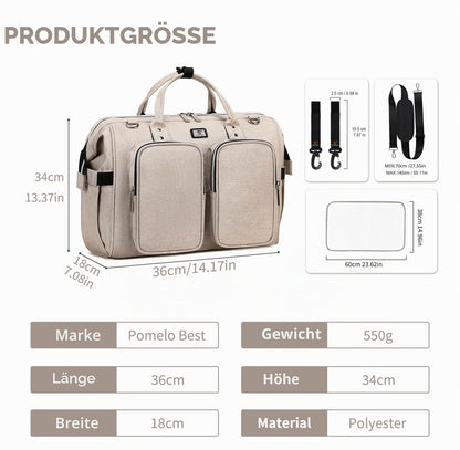 Wickeltasche mit wasserdicher Wickelunterlage und 2 Kinderwagen Haken verstellbare Schultergurt multifunktionale Umhängetasche Reisetasche für Unterwegs