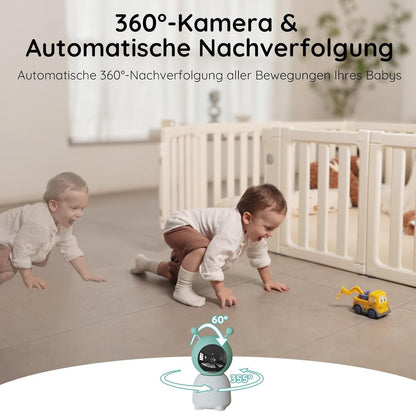 BOIFUN Babyphone mit Kamera 2K, 5-Zoll-Display, 360° PTZ, Nachtlicht | Nachtlicht, IR Nachtsicht, 360° Kamera, Handy, Weinen/Bewegungs/Geräuscherkennung, Bewegungsverfolgung, Temp&Feuchteerfassung