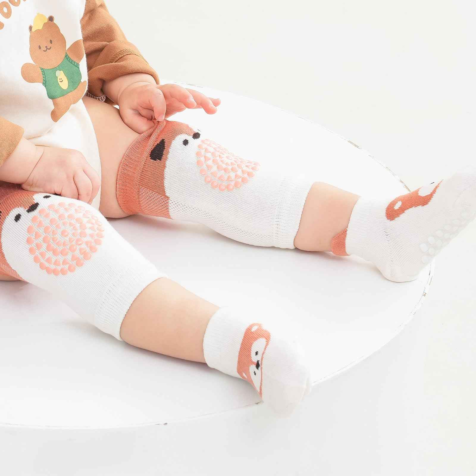 3 Paar Baby Knieschoner und 3 Paar Baby Socken Baby Krabbeln set, Anti Rutsch mit Gummipunkte Krabbelschoner Stulpen Knieschützer für Kleinkinder 0-12 Monate