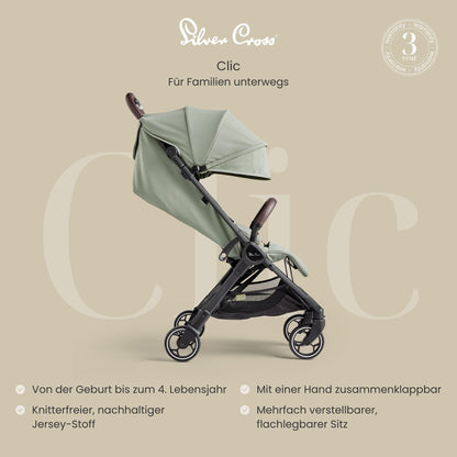 Silver Cross | Clic Kompakt-Kinderwagen | Reisekinderwagen | faltbarer & leichter Kinderwagen | Kabinengröße | Neugeborene - 4 Jahre | Almond