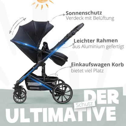Pixini Neyla Combi Pushchair with Accessories (3-in-1 Set with Baby Seat Black/Black)