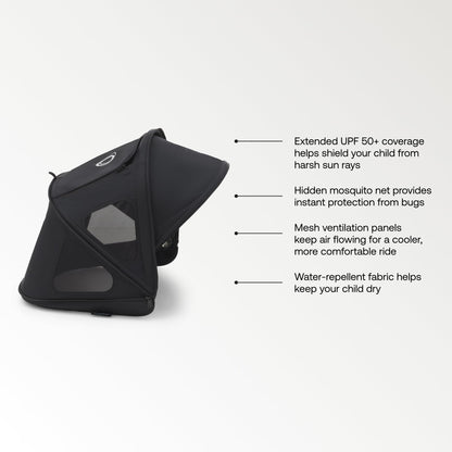 Bugaboo Dragonfly Sonnendach mit Lüftungsfenstern, ausziehbar für zusätzlichen und optimalen Sonnenschutz, wasserabweisend, Deep Indigo