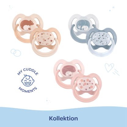 babynova Silikon Schnuller 2er-Set mit Sterilisationsbox - Schnuller Größe 1, 0-6 Monate - kiefergerechter Nuckel – BPA-frei – Made in Germany - Elefanten