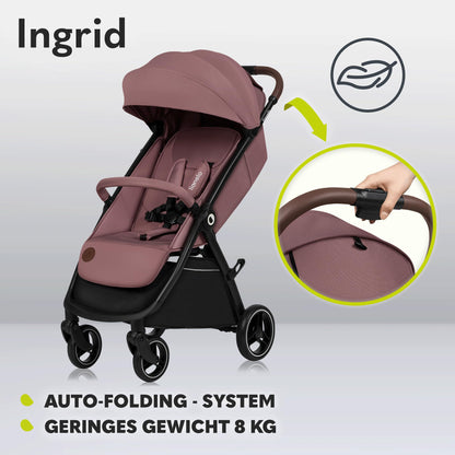 LIONELO INGRID Kinderwagen bis 22 kg von 6 Monaten bis 4 Jahren Große 360° schwenkbare Räder Volle Federung Einhändig zusammenklappbar Verstellbare Rückenlehne und Fußstütze Großes XXL-Verdeck