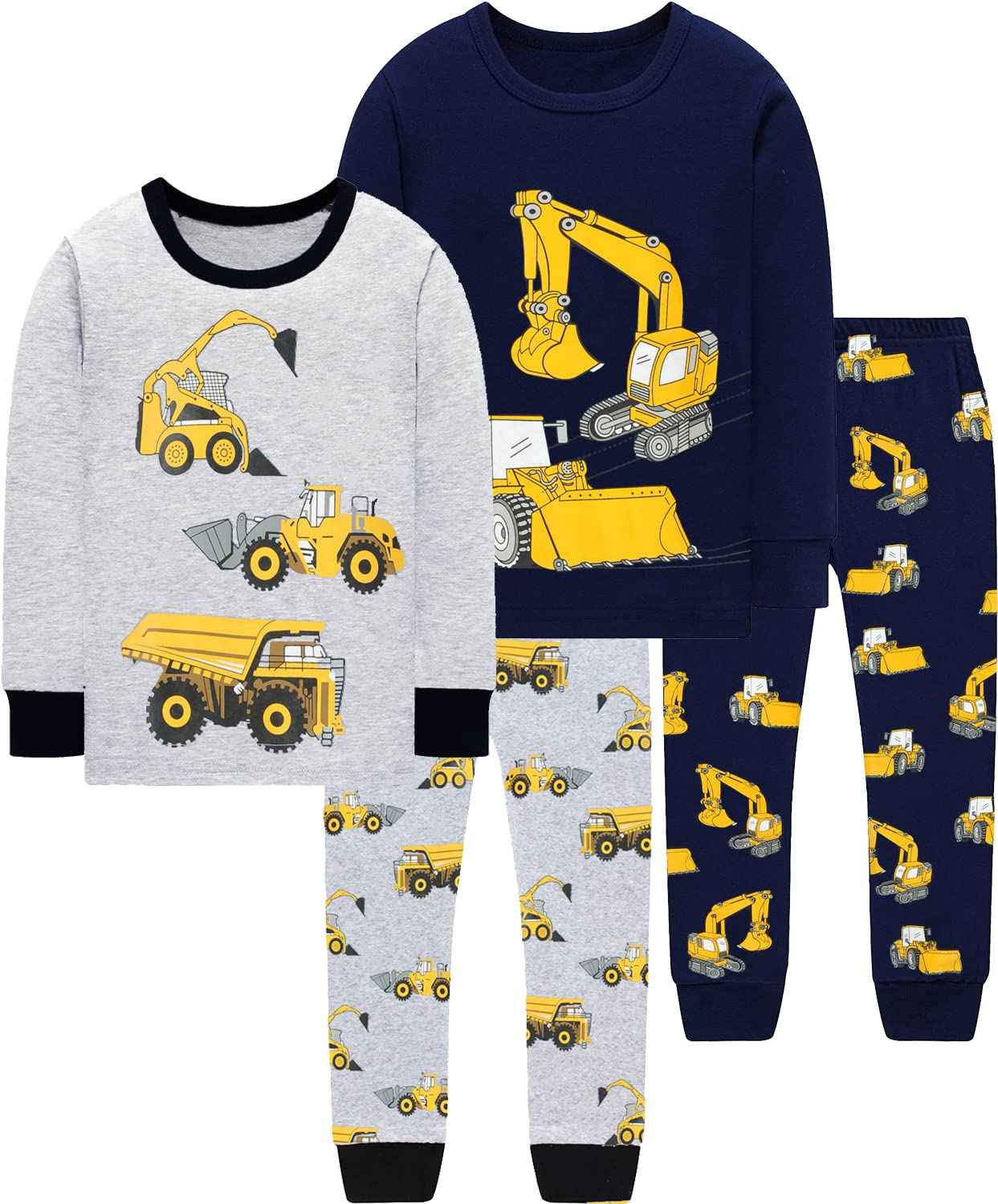 EULLA Children's Boys' Pyjamas Long Sleeve Cotton Winter Pyjama Set Fire Truck Dinosaur Digger Tractor Train Two-Piece Sleepwear 1-7 Years 92 98 104 110 116 122