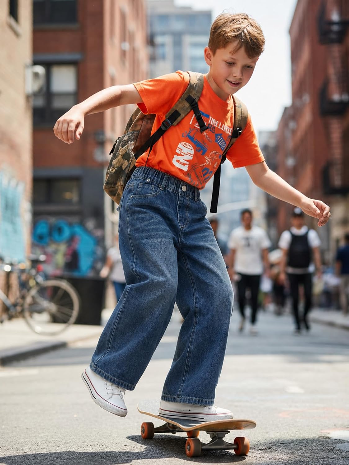 Baggy Jeans Jungen Weites Bein Gummibund Denim Jeanshosen Gr.120-170 | Baumwolle Lässige kinder Jeans Jungen Elastischer Freizeithose für 5-14 Jahren