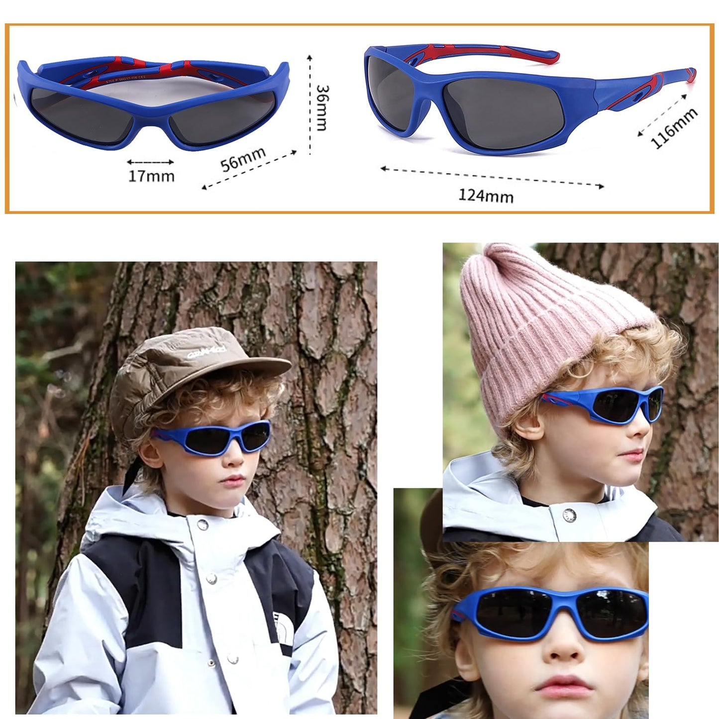 Hifot Sonnenbrille Kinder Polarisierte Sportbrille für Jungen und Mädchen UV400 Schutz gegen UltravioletteFahrradbrille Silikon Sonnenstrahlen Alter 3-12 Jahre