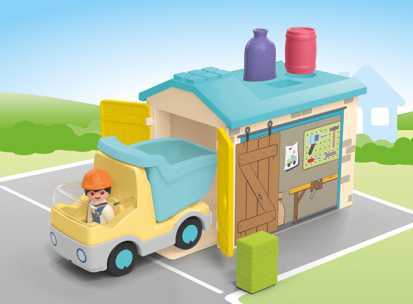 PLAYMOBIL Junior 71685 Dump Truck Sustainable Toy for Children from 1 Year Including Builder and Three Building Blocks