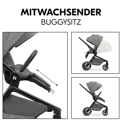 hauck 2 in 1 Kinderwagen Set ab Geburt bis 22 kg Move N Care Set, Große Babywanne, Wendbarer Buggysitz mit Liegefunktion, Teleskopgriff Gummiräder Federung, UV-Schutz 50+, Faltbar, XL Korb (Dark Grey)