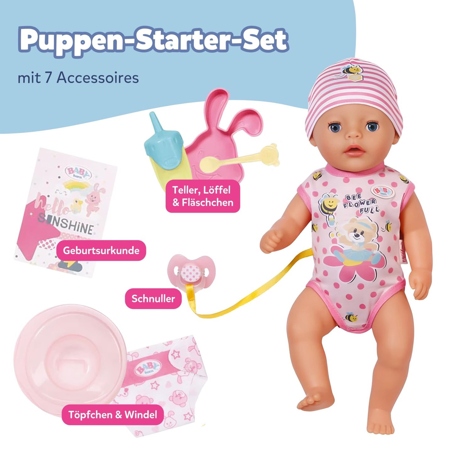 BABY born Lena (Little Baby Girl) 36cm, Babypuppe mit 7 Funktionen für Kleinkinder ab 1 Jahr, funktioniert ohne Batterie, 36 cm große Puppe, Black