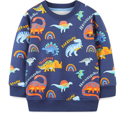 EULLA Children's Boys' Pullover Sweatshirt Long Sleeve Cotton Dinosaur Excavator Tractor Planets Winter Tops 1-7 Years 92 98 104 110 116 122