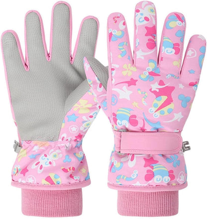 HNGEMSY Children's Winter Snow Gloves Ski Gloves for 2-13 Years Girls Boys PU Palm Waterproof Windproof Warm Fleece Winter Gloves
