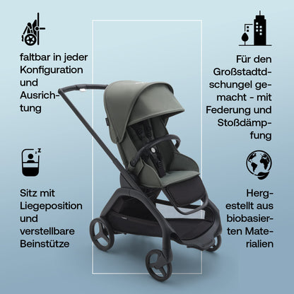 Bugaboo Dragonfly Liegewanne mit Lüftungsfenstern, einhändig faltbar in jeder Position, kompatibel mit dem Bugaboo Dragonfly City-Kinderwagen, Midnight Black