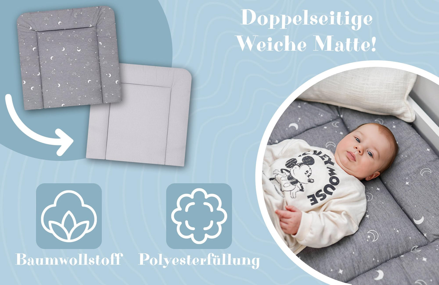 Wickelauflage Wickelunterlage aus Baumwolle 75x72 cm - Weich und waschbar Wickelunterlage für Babys Wickelmatte aus Stoff für Wickeltisch Wickelkommode oder Waschmaschine 75 x 72 Wilde Rose