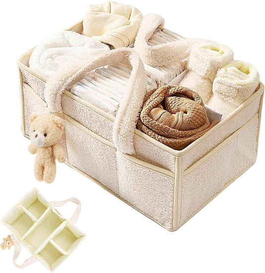 Wvu & Wvo Nappy Organiser for Changing Mat, Wet Wipes Storage Basket, Baby Nappy Caddy Organiser, Gift for Baby Shower, Car Organiser, Nursery Organiser, Portable Storage