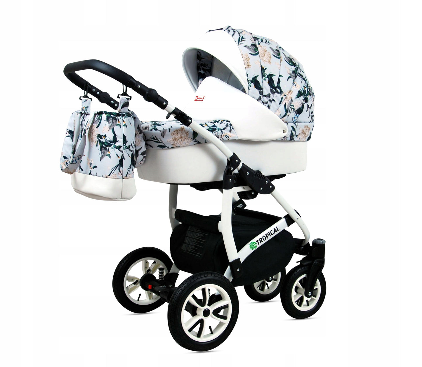 BabyLux® Bambimo Pushchair Set 3 in 1 - Tropical - incl. Baby Carrycot, Buggy Sports Seat, Car Seat - Pram Set - Combination Pram with Changing Bag, Rain Cover etc.