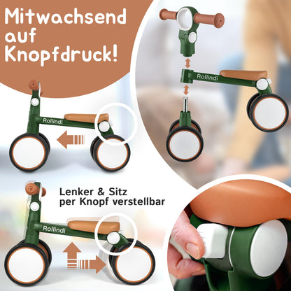 Rollindi Kinder Laufrad ab 1 Jahr [Mitwachsend] Kippsicher Leicht Lauflernrad Baby Fahrrad Rutschauto Jungen und Mädchen von 12-36 Monate | Neues Modell, Blau - Meloni2
