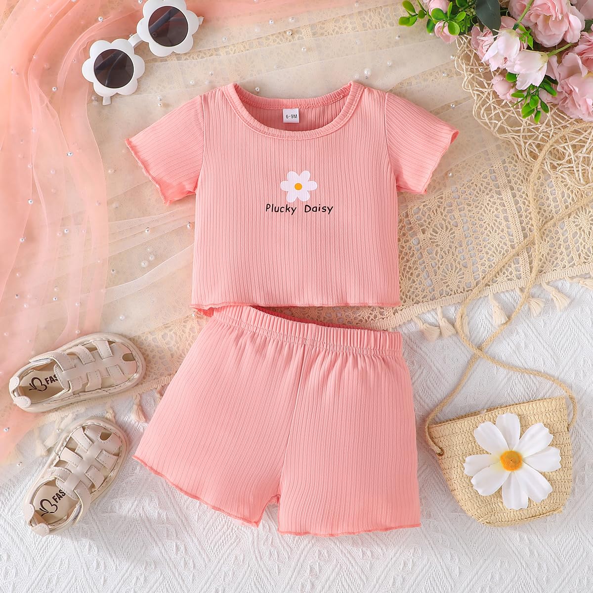 Kleinkind Baby Mädchen Kleidung Set Rüschen gerippt Kurzarm / Langarm T-Shirt Tops + Shorts Hosen 4 Stück Sommer Herbst Süße Outfits Set
