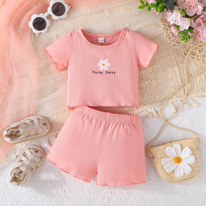 Kleinkind Baby Mädchen Kleidung Set Rüschen gerippt Kurzarm / Langarm T-Shirt Tops + Shorts Hosen 4 Stück Sommer Herbst Süße Outfits Set