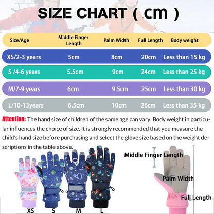 FAYHIJUN Children's Winter Snow Gloves Ski Gloves for 1-13 Years Girls Boys PU Palm Waterproof Windproof Warm Fleece Winter Gloves Cycling Gloves