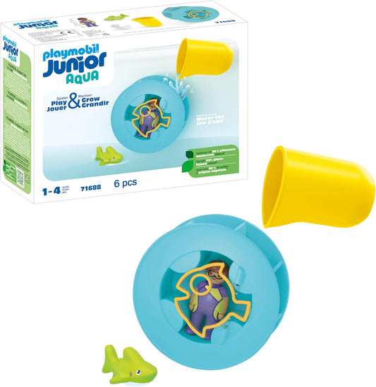 PLAYMOBIL JUNIOR | Aqua | Wasserwirbelrad mit Baby-Hai | Badewannenspielzeug aus biobasierten Kunststoffen | für Kinder ab 1 Jahr | 71688