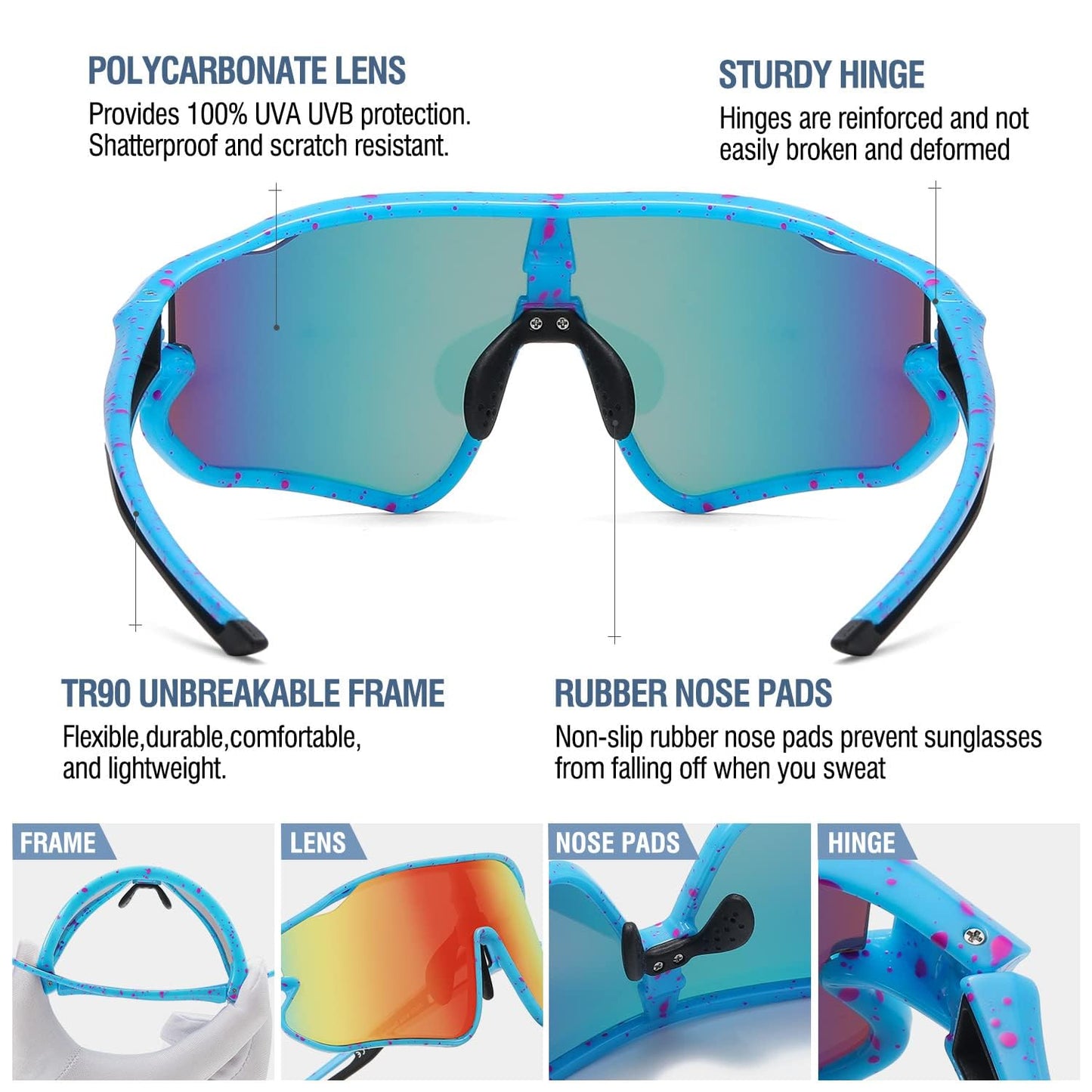 DUCO DK268 Children's Sunglasses Youth Baseball Sunglasses Lightweight TR90 Frame UV400 Sports Cycling Sunglasses for Boys Girls