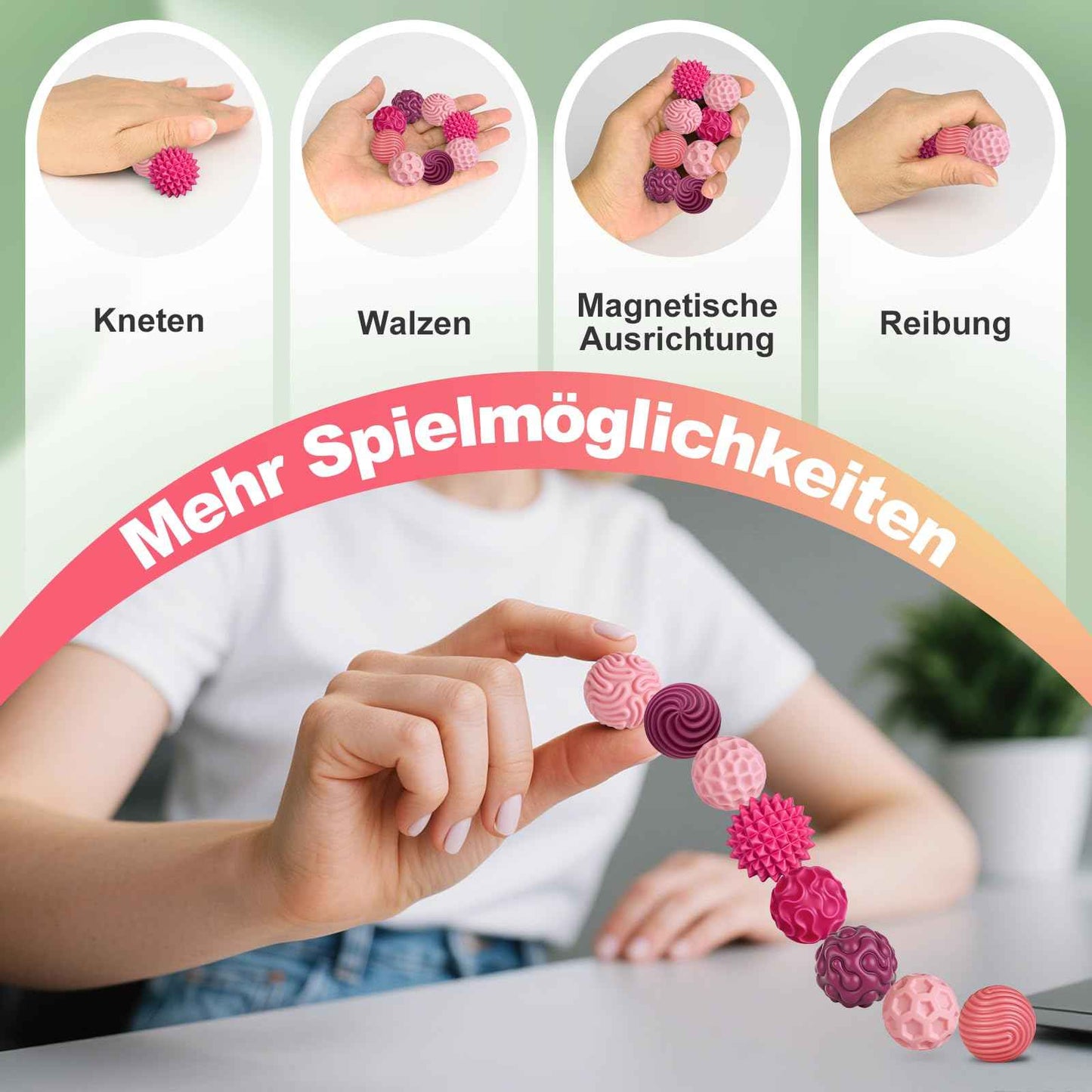 8 Stück Magnetische Fidget Toys, Silikon Magnetkugeln Anti-Stress Bälle, Sensorik Spielzeug für Erwachsene und Kinder, Sensorische Magnetische Kugeln Set, Stressabbau und Entspannung（Rosa）