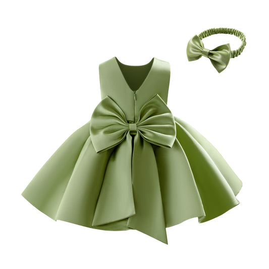 Baby Mädchen Kleid Satin Bowknot A-Linie Taufe Kleid Ärmellos Kleinkind Prinzessin Geburtstag Kleider Kinder Hochzeit Blumenmädchen Kleid Festliche Party Kleid