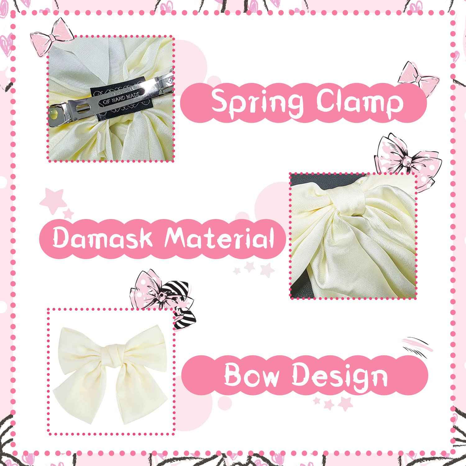 Bow Hair Clip, Pack of 2 Women Hair Bows Large Bow Hair Clip French Hair Clips Girls Hair Clips (Black + White)