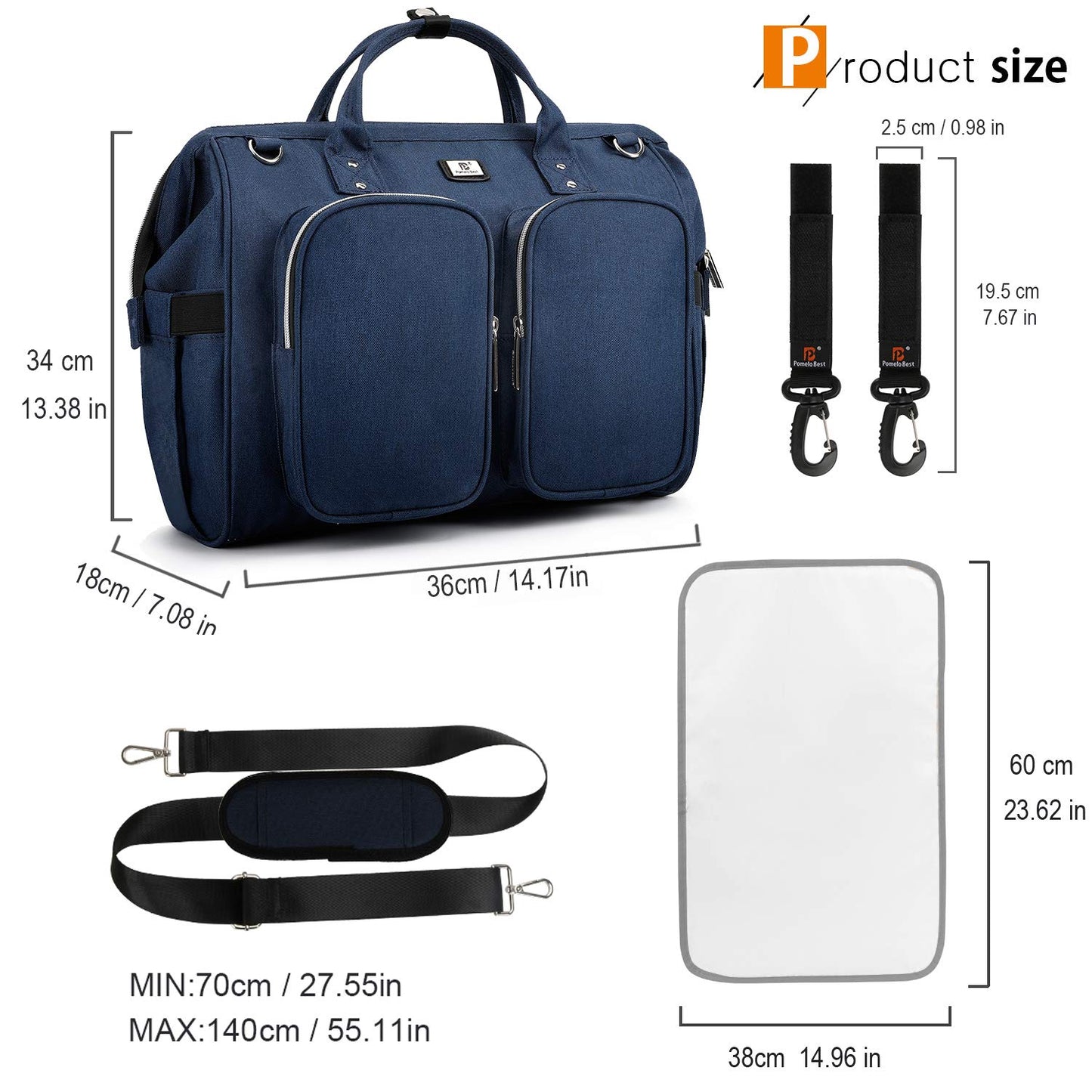 Wickeltasche mit wasserdicher Wickelunterlage und 2 Kinderwagen Haken verstellbare Schultergurt multifunktionale Umhängetasche Reisetasche für Unterwegs