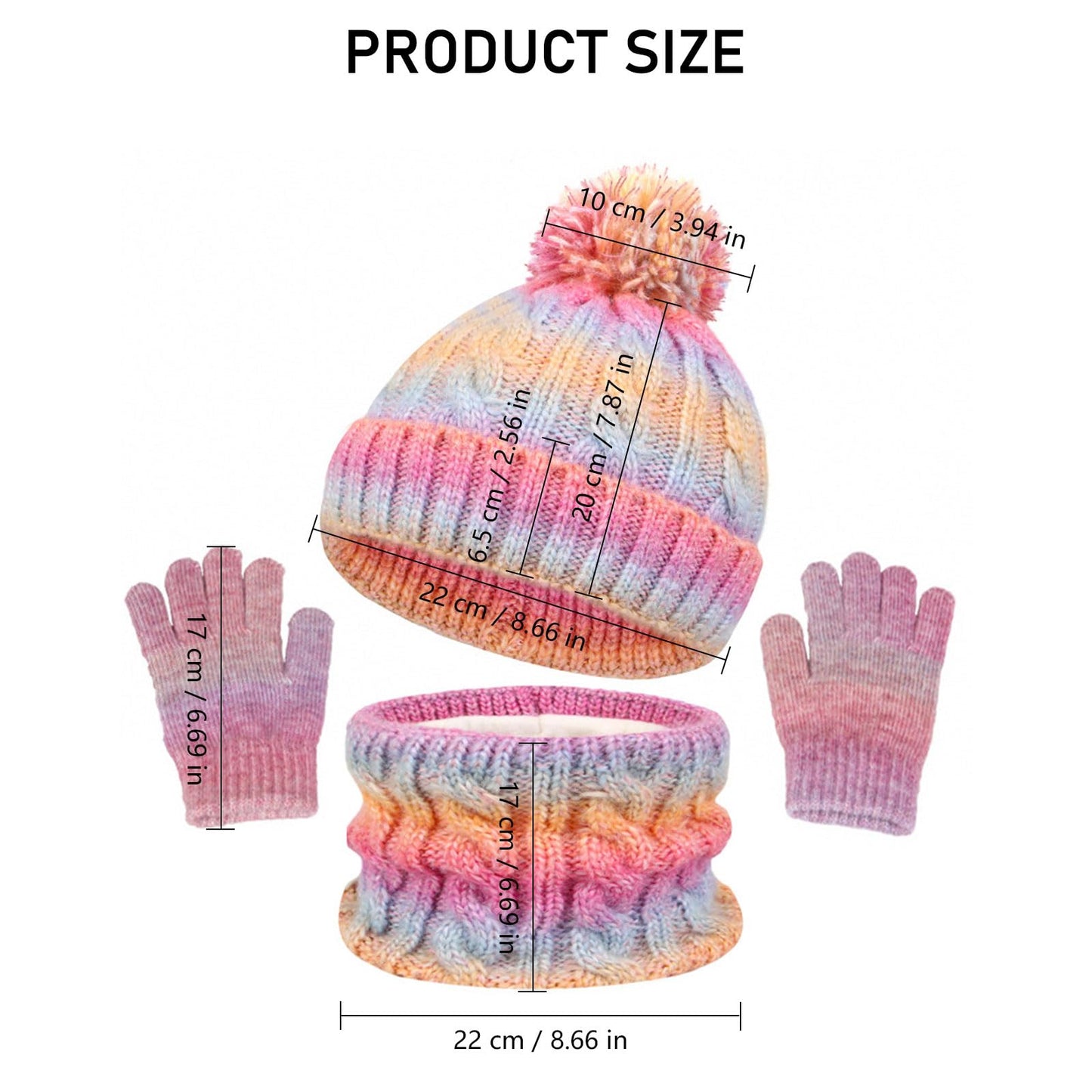 Children's Hat Scarf Gloves Set - 3-in-1 Winter Knitted Hat Scarf and Gloves Set for Children with Pom Pom Beanie, Neck Warmer & Mittens for Boys Girls Age 3-10 Years