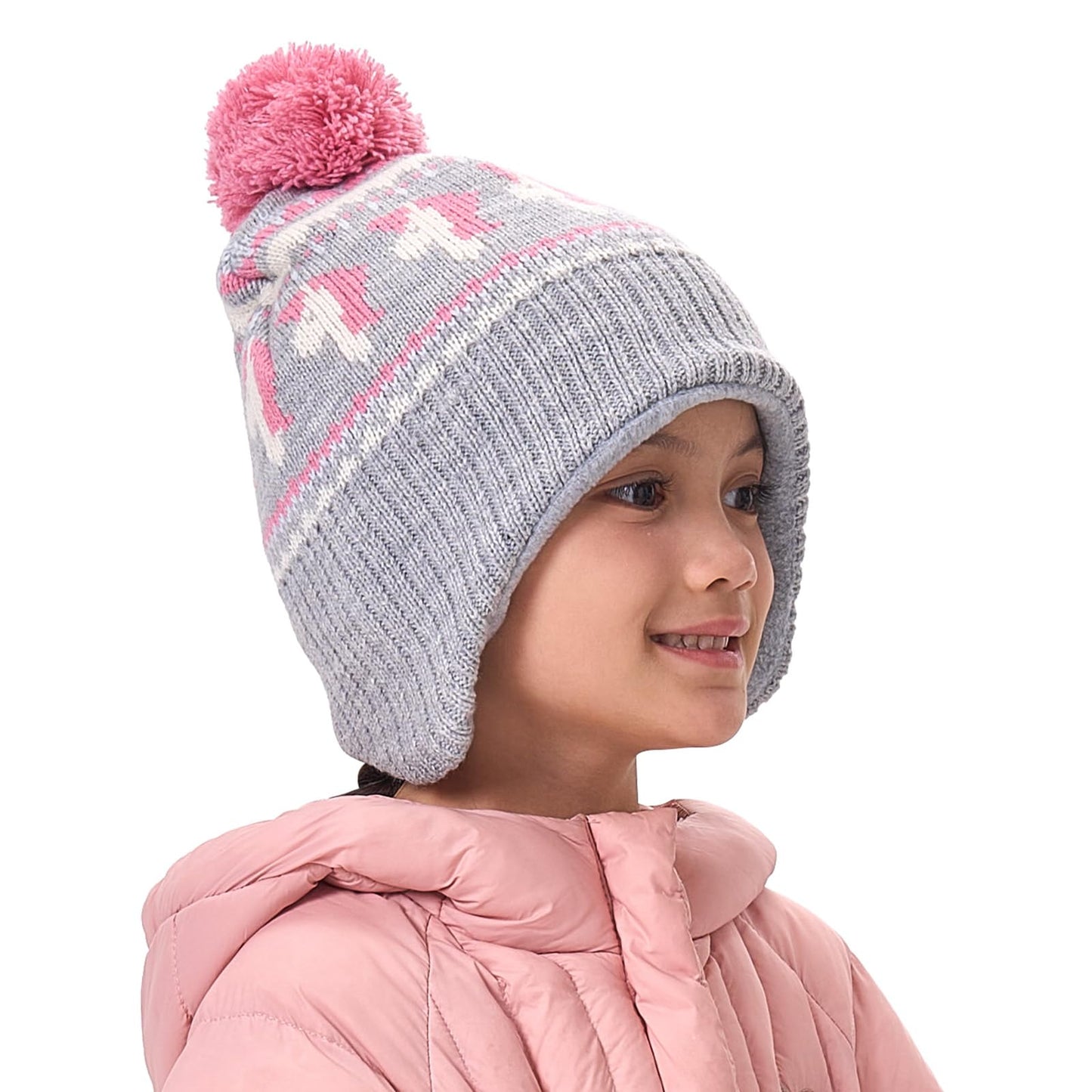 Winter Hat Girls Kids Beanie Earflap Pompom Baby Knitted Hat Girls 