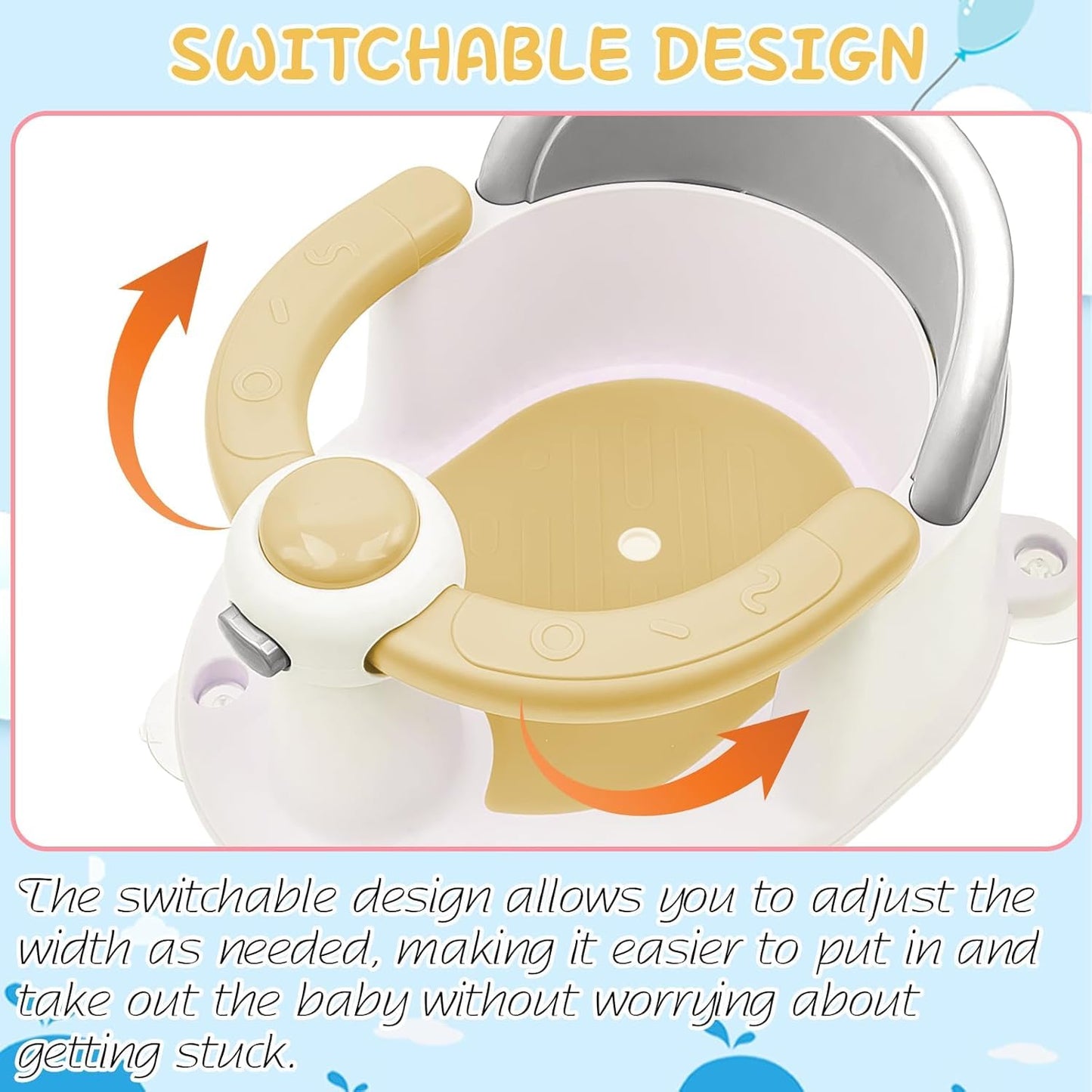 Baby Bath Seat for Babies from 6 Months, Non-Slip Baby Bath Chair, Portable Bath Seat with Suction Cups, Baby Bathtub Toddler Bath Support for Shower (Yellow)