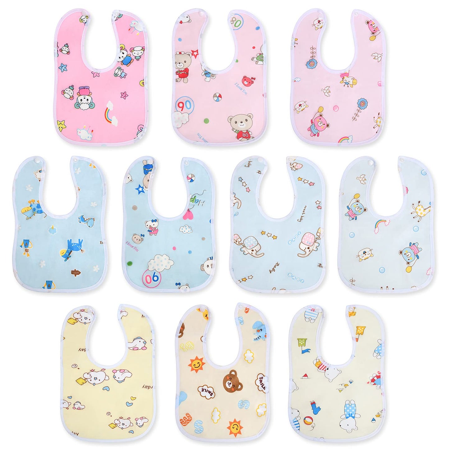 Vicloon Baby Bibs, 10 Pack Soft Absorbent and Waterproof Bibs Dribble Bibs Burp Cloths Baby with Snap Fastener for Baby Boys and Girls Toddlers 