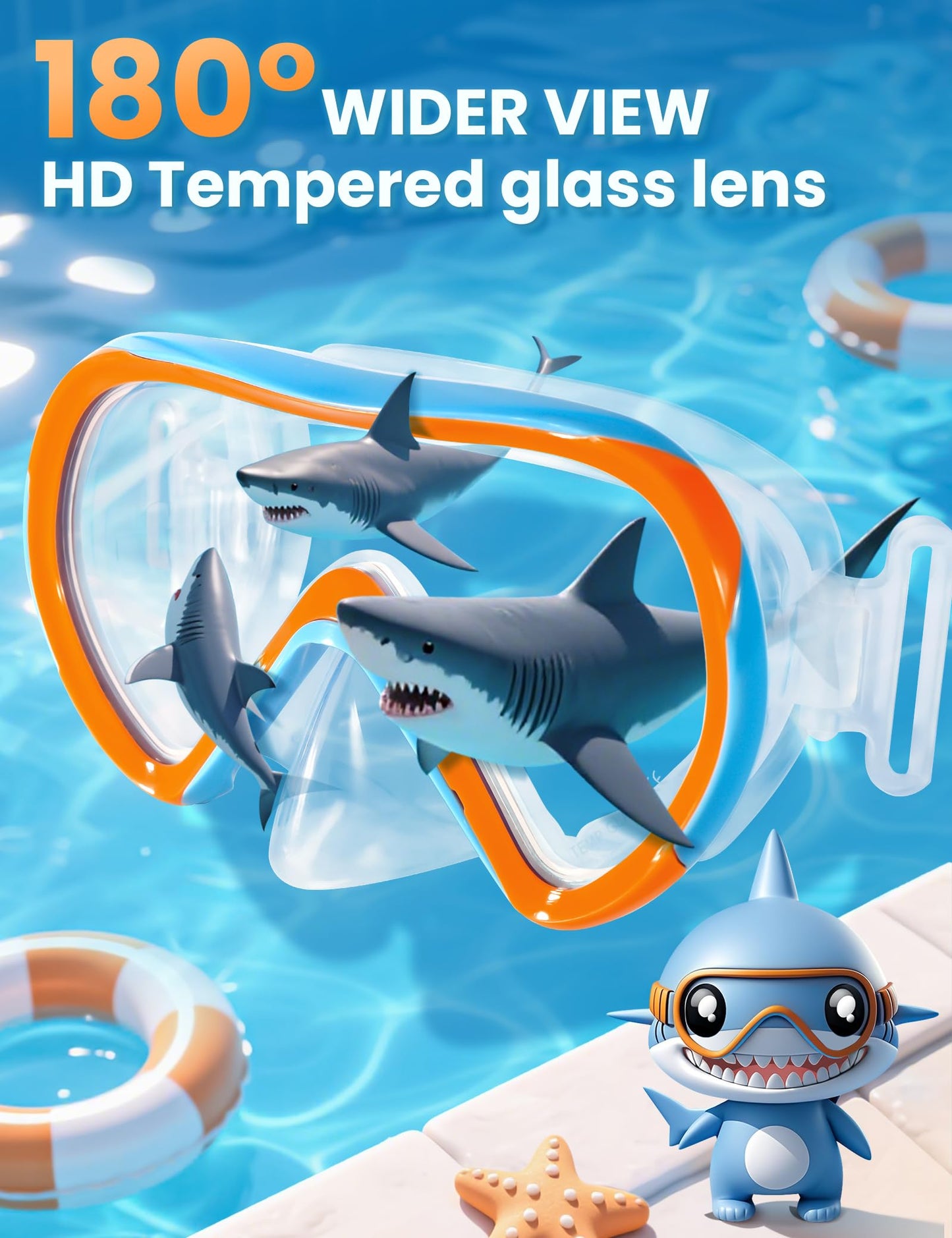 Supertrip Taucherbrille Kinder mit Stoffband,Schwimmbrille Kinder fur Mädchen Jugen,Gehärtetes Glas Schnorchelmaske Kinder mit Nase,180°Panorama Tauchmaske Schwimmmaske Kinder Anti-Leck fur 6-14 Jahre