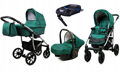 BabyLux® Bambimo Qbaro 3-in-1 Pushchair Set Including Baby Carrycot, Buggy Sports Seat, Car Seat - Car Seat - Pram Set - Combination Pram with Changing Bag, Rain Cover etc. 