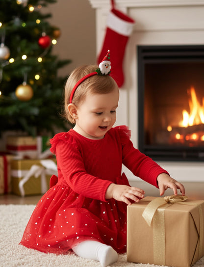 PATPAT Baby Girls' Tulle Dress with Long Sleeves, Tutu for Toddlers, Perfect as a Flower Girl or Christmas Party Birthday Long Sleeve Princess Dress, 3-24 Months