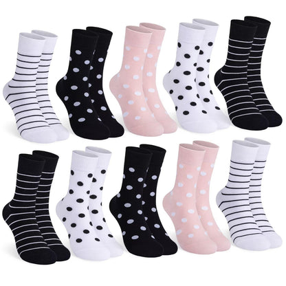 Mowenti Socken Mädchen 35-38 sportsocken strümpfe socks Mädchensocken bunte schwarz Streifen Punkte baumwollsocken 10 Paar